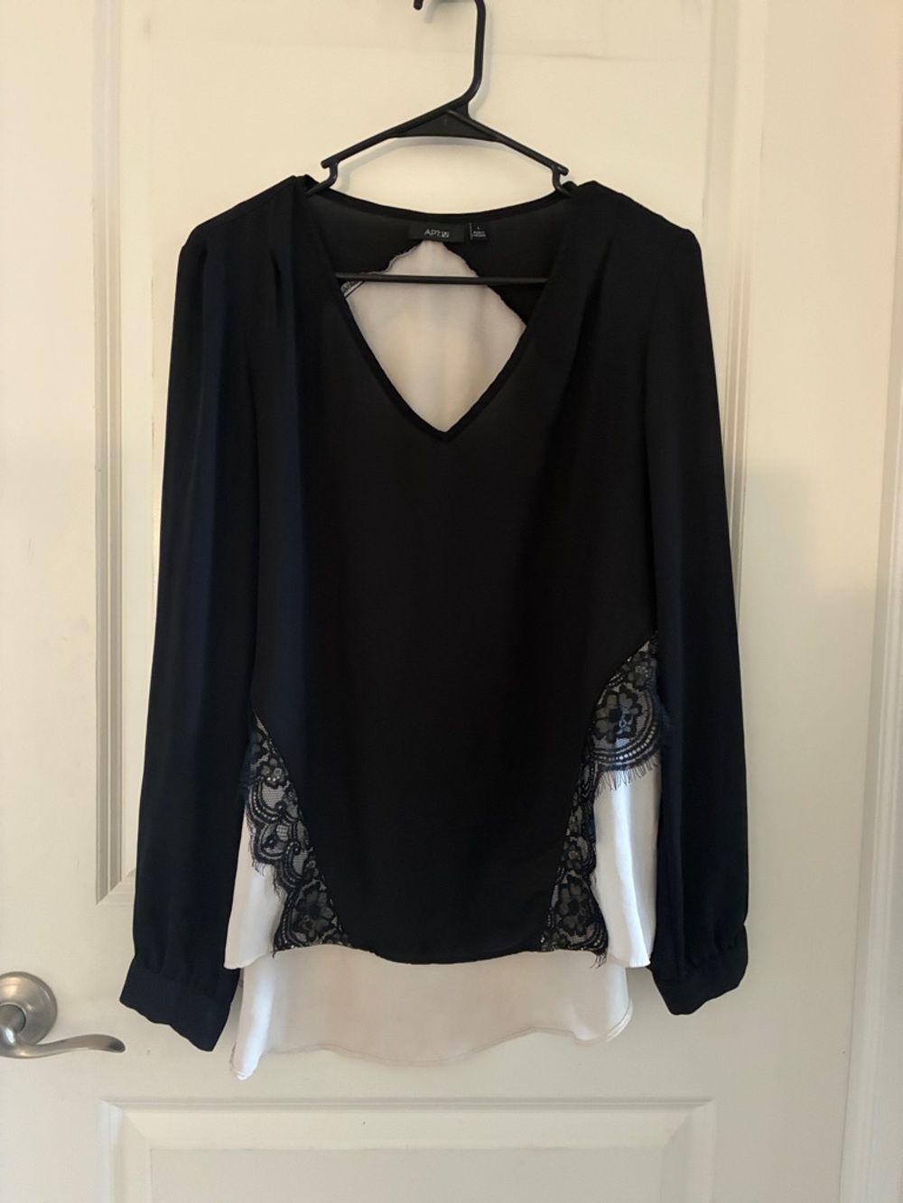 Apt. 9 Black and Cream Lace-Trim V-Neck Blouse